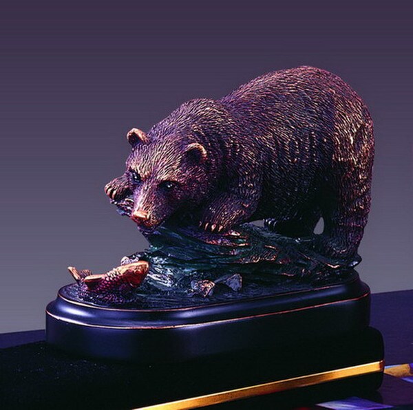 Bear Sculpture fishing in River Artwork Wildlife Decorative Trophy